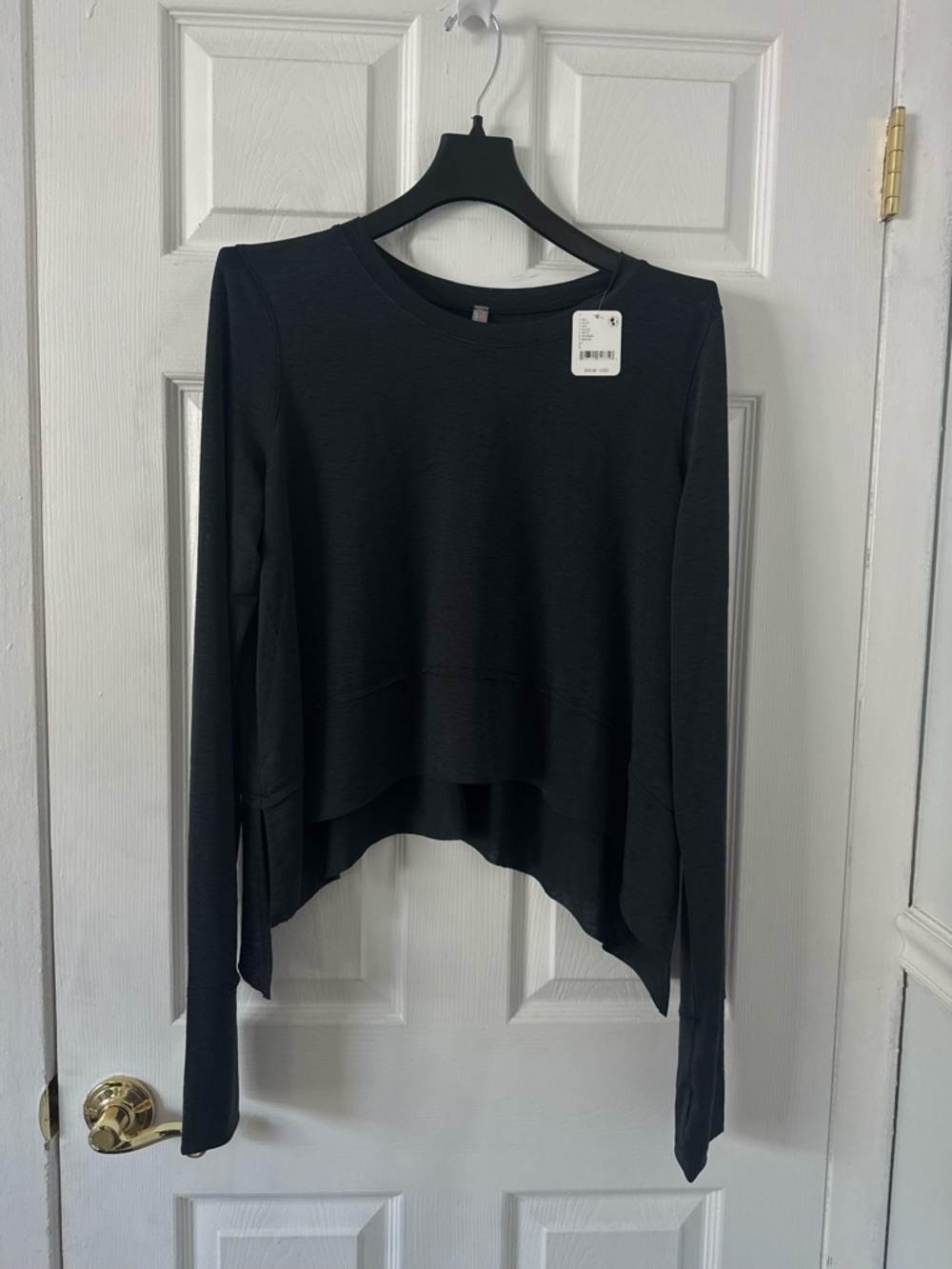 Free People Women's Black Long-Sleeve Asymmetric Hem Top